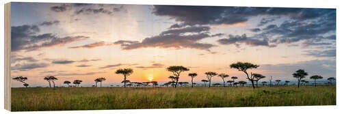 Wood print Sunrise in the savannah of the Maasai Mara