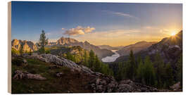 Hout print Watzmann with Koenigssee in the fog at sunrise