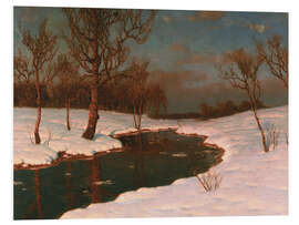 Cuadro de PVC Sunset on a snowy river landscape