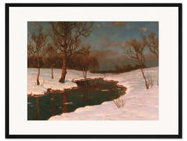 Gerahmter Kunstdruck Sonnenuntergang in einer verschneiten Flusslandschaft