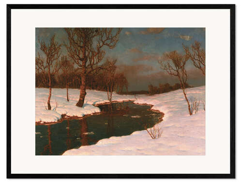 Framed art print Sunset on a snowy river landscape