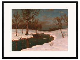 Impression artistique encadrée Sunset on a snowy river landscape
