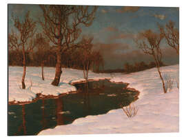 Magnettafel Sonnenuntergang in einer verschneiten Flusslandschaft