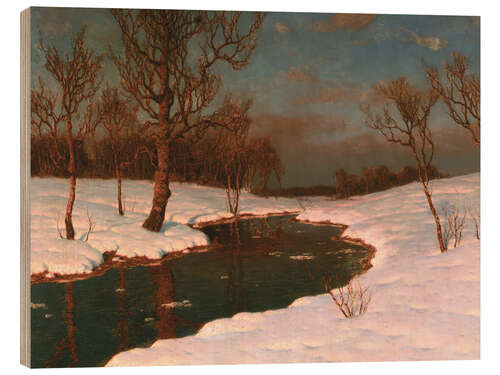 Cuadro de madera Sunset on a snowy river landscape