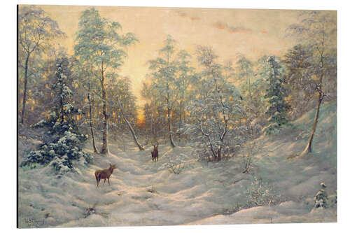 Tableau en aluminium Deer in a snowy landscape at dusk