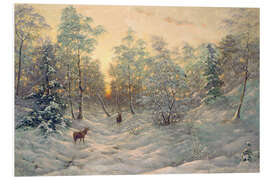 Foam board print Deer in a snowy landscape at dusk