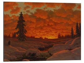 Print på aluminium Winter Landscape dipped in red