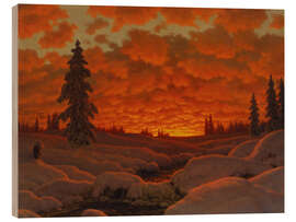 Wood print Winter Landscape dipped in red