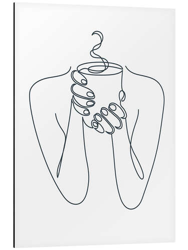 Aluminium print Coffee Girl Line Art