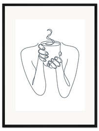 Gerahmter Kunstdruck Kaffemädchen Line Art