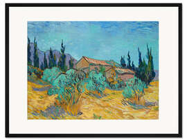 Gerahmter Kunstdruck Holzhütten zwischen Olivenbäumen und Zypressen