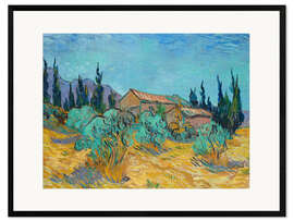 Framed art print Wooden huts among olive trees and cypresses