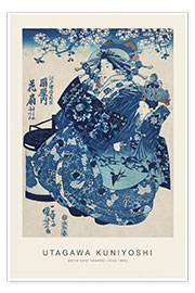 Kunstwerk  Ogiya uchi Hanaogi (Portrait of Geisha in Blue Kimono) - Utagawa Kuniyoshi