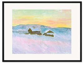 Gerahmter Kunstdruck Norwegische Landschaft, Blaue Häuser, 1895