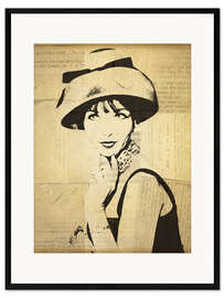 Ingelijste kunstdruk Vintage lady with a hat