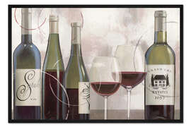 Gerahmter Kunstdruck Köstlicher Rotwein und Gläser