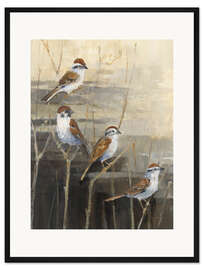 Gerahmter Kunstdruck Sperlinge - Die Ruhe am Abend