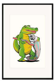 Gerahmter Kunstdruck Krokodil beim Zähneputzen