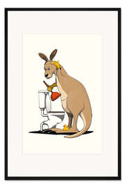 Gerahmter Kunstdruck Känguru beim Toilette putzen