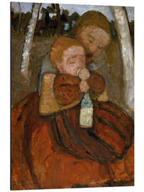 Magnettafel Mädchen mit Baby unter Birkenbäumen, 1905