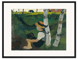 Gerahmter Kunstdruck Junge auf dem Weg unter Birken, 1900