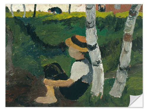 Selvklebende plakat Boy on the Way Under Birch Trees, 1900