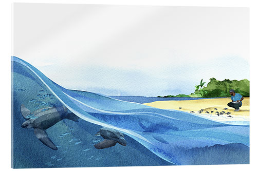 Acrylic print Hatching turtles on the beach