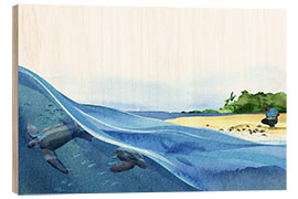 Quadro de madeira Hatching turtles on the beach - Chellie Carroll