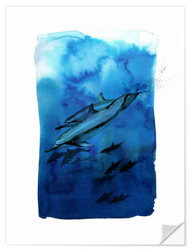 Selvklebende plakat Shoal of dolphins under water