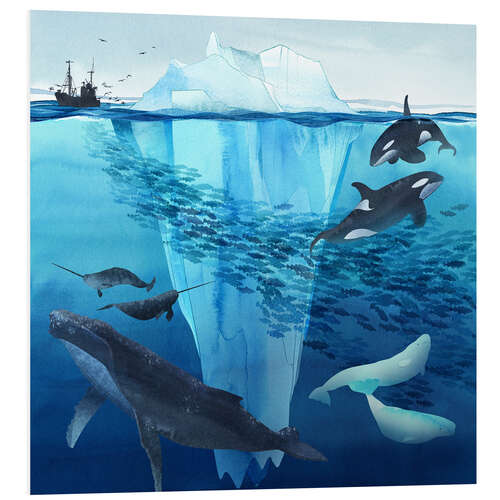 Quadro em PVC Whales and iceberg in Arctic Sea