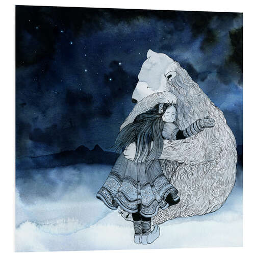 Bilde på skumplate Inuit girl embracing polar bear