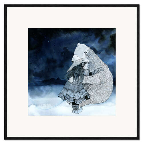 Framed art print Inuit girl embracing polar bear