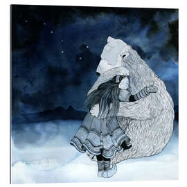 Gallery print Inuit girl embracing polar bear