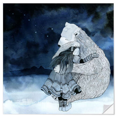 Autocolante decorativo Inuit girl embracing polar bear