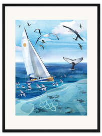 Gerahmter Kunstdruck Segelboot auf dem verschmutzten Meer
