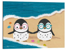 Stampa su alluminio Penguins with glasses at the beach
