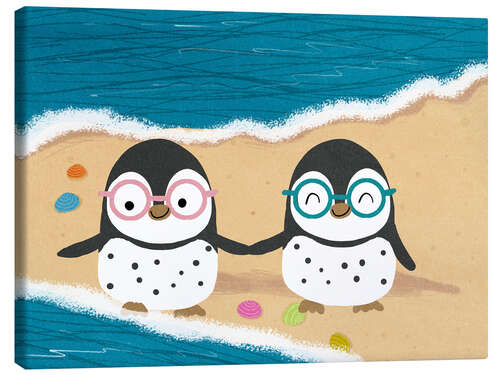 Canvas print Penguins with glasses at the beach