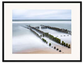Gerahmter Kunstdruck Buhne am Strand von Rantum auf Sylt