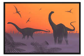 Gerahmter Kunstdruck Apatosaurier im Sonnenuntergang