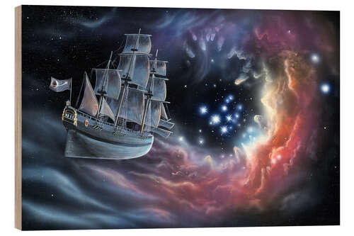 Wood print Galleon amongst the stars