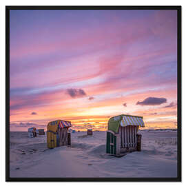 Gerahmter Kunstdruck Sonenuntergang am Nordseestrand