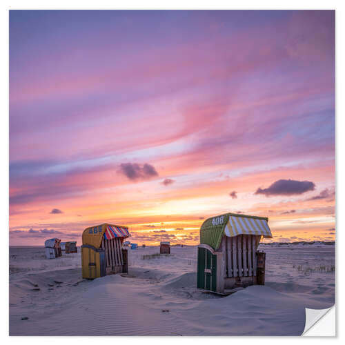 Selvklebende plakat Sunset on the North Sea beach