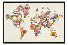 Gerahmter Kunstdruck Blühende Weltkarte