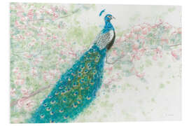 Foam board print Spring peacock and pink flowers