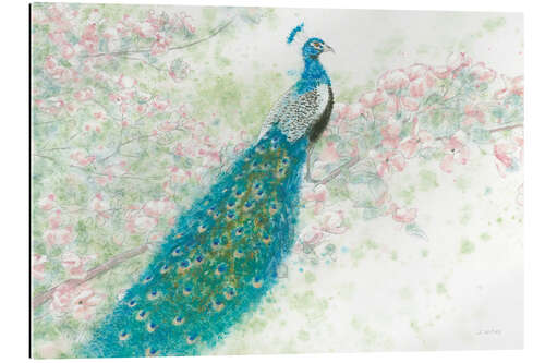 Gallery print Spring peacock and pink flowers