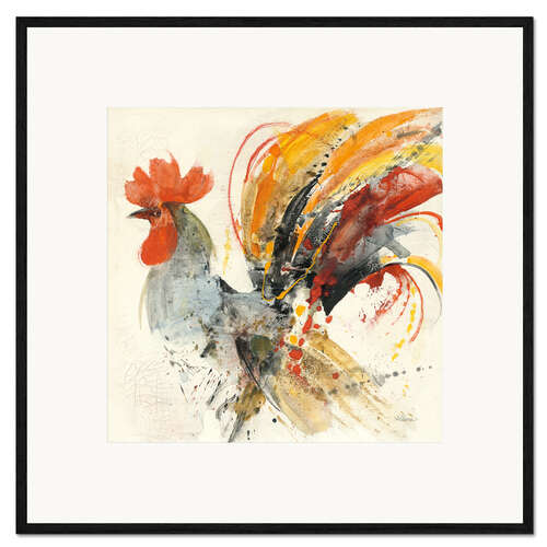 Inramat konsttryck Festive rooster abstract