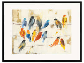 Ingelijste kunstdruk Pretty Coluorful Birds On a Leash