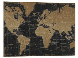 Foam board print Vintage World Map Black Gold