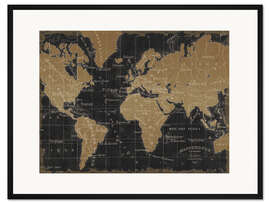 Gerahmter Kunstdruck Vintage World Map Schwarzgold