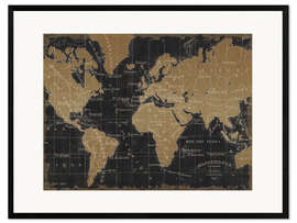 Kunsttryk i ramme Vintage World Map Black Gold